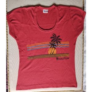 Vintage 80's Mazatlan Sunset Graphic Red Tee Shirt